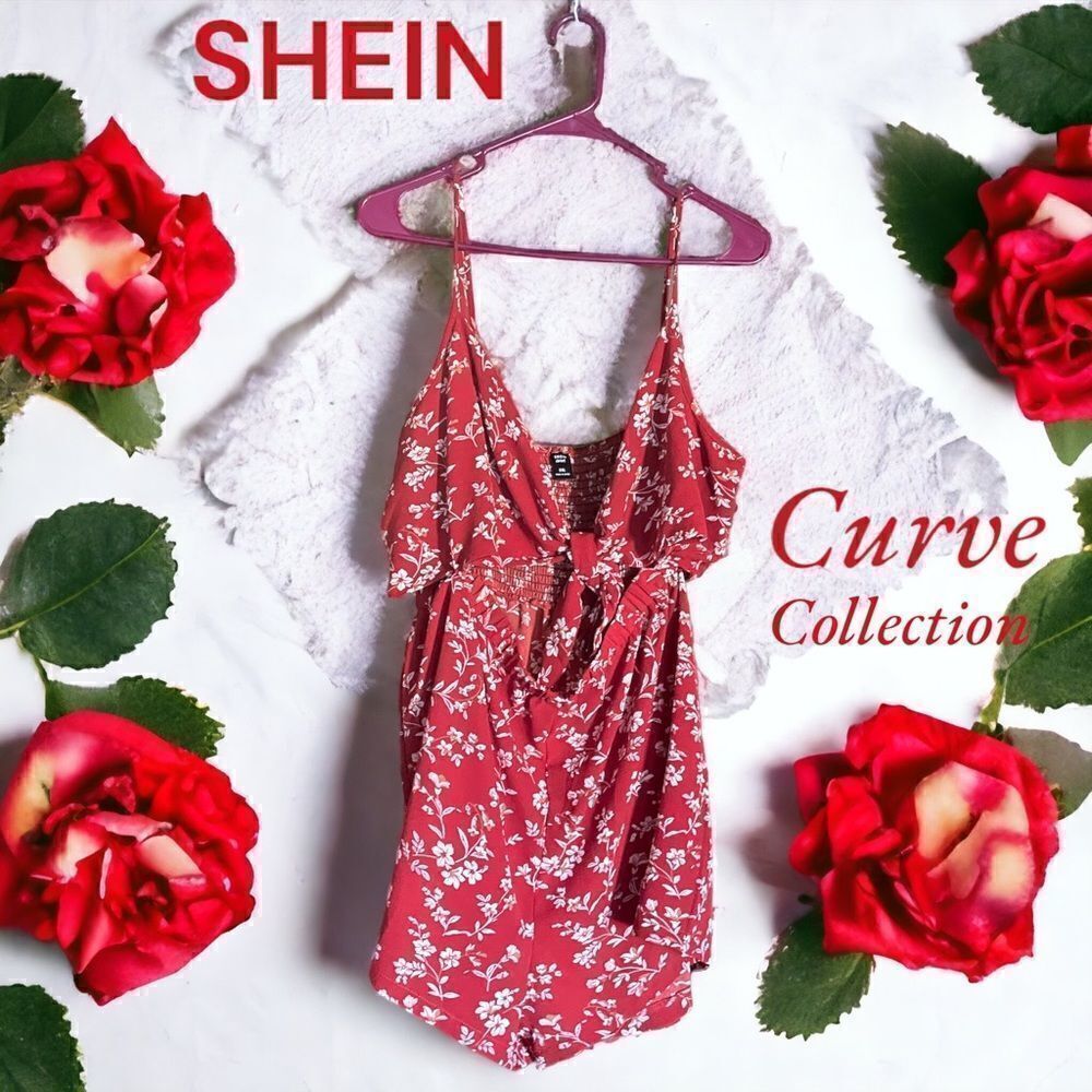 SHEIN Curve l Front-Tie Romper l Red or Green l 2X l EUC